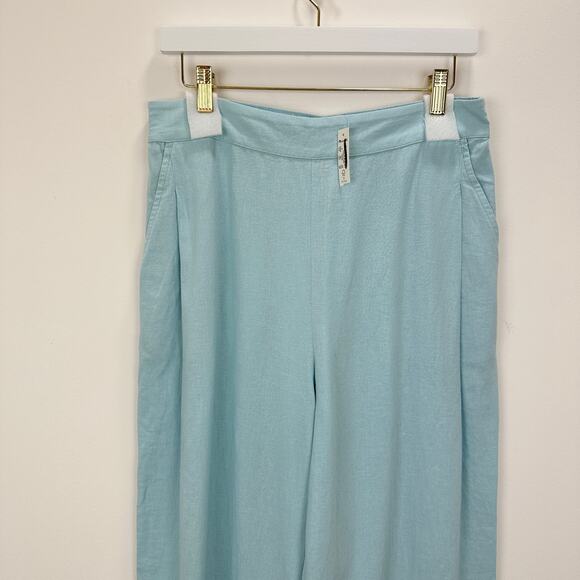 Madewell Linen Blend Pull On Straight Crop Pant Blue Heron Pockets US 8 NWT - Picture 9 of 14